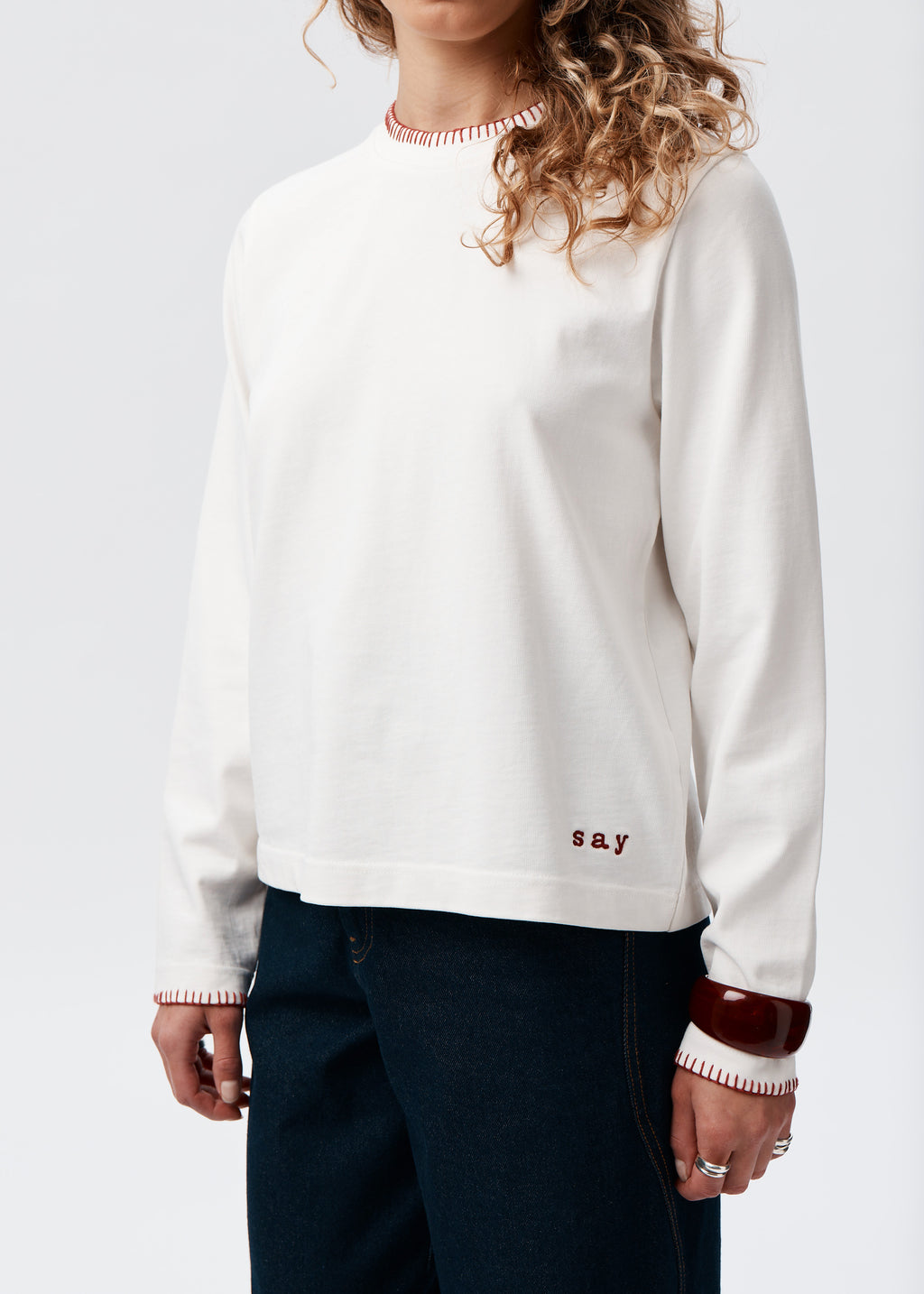 Say the Label Signature Long Sleeve Ivory Three Quarter View