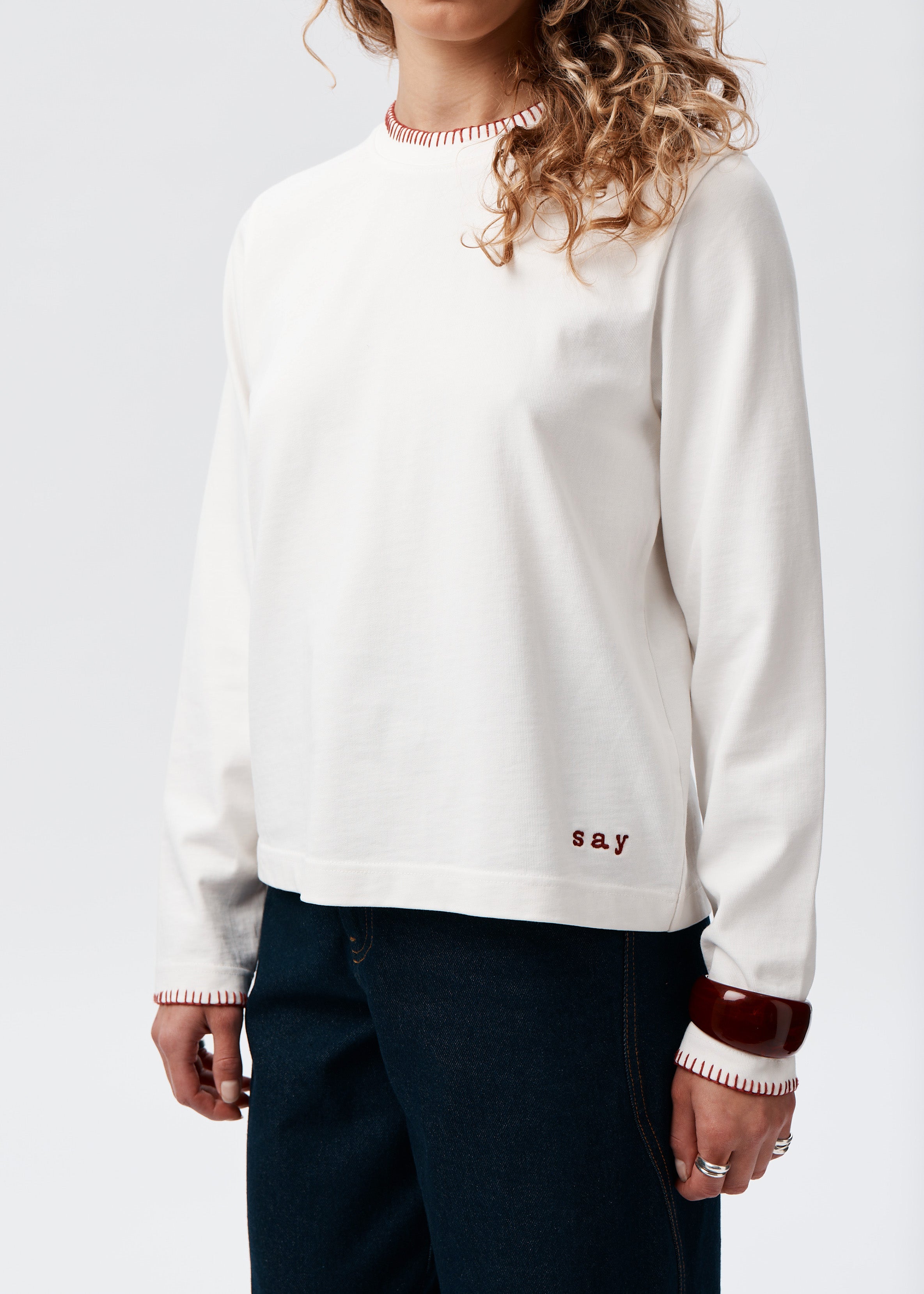 Say the Label Signature Long Sleeve Ivory Three Quarter View