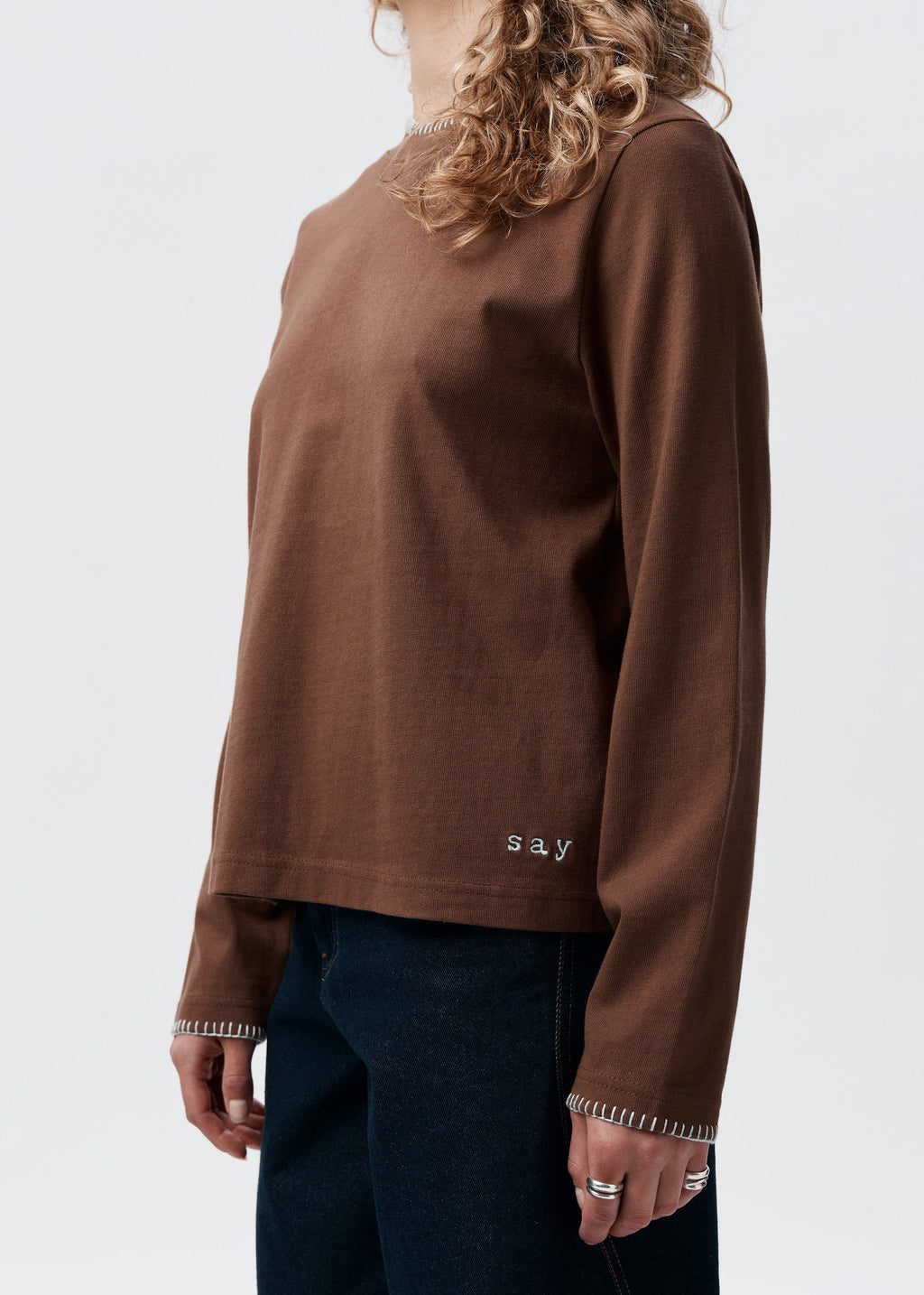 Say the Label Signature Long Sleeve Chocolate Three Quarter View